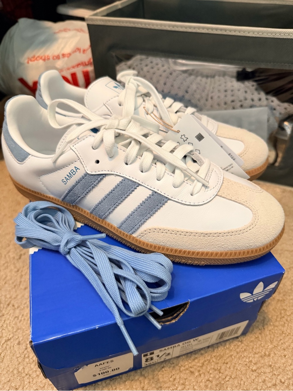 adidas Samba Low Sneakers - White, Light Blue & Gum